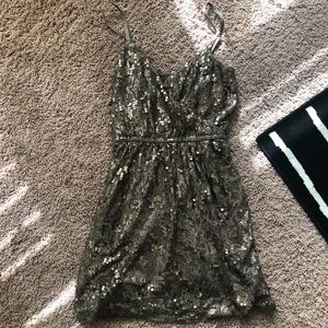 lace and sequin beige express mini dress
